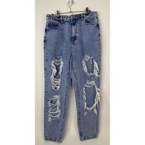 Missguided Jeans‎ Women's 10 Riot High Rise Mom Distressed Grunge Y2K Blue Denim